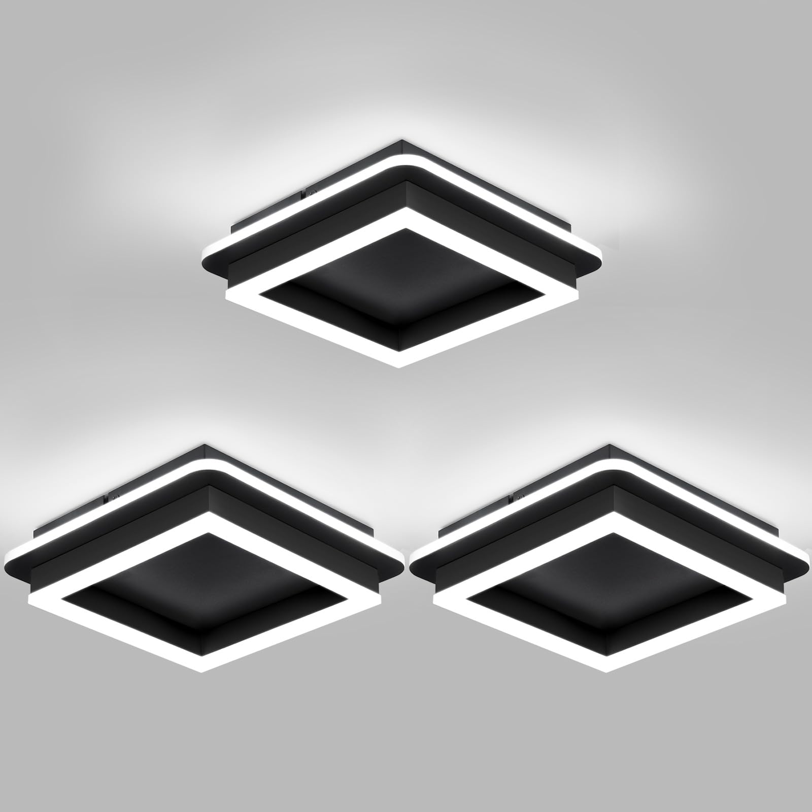 Square Modern Led Ceiling Light Fixture, 24W Black Flush Mount Hallway Ceiling Light Small Close to Ceiling Lamp for Living Room Bedroom Kitchen Balcony Cloakroom (Cool White, 6000K)