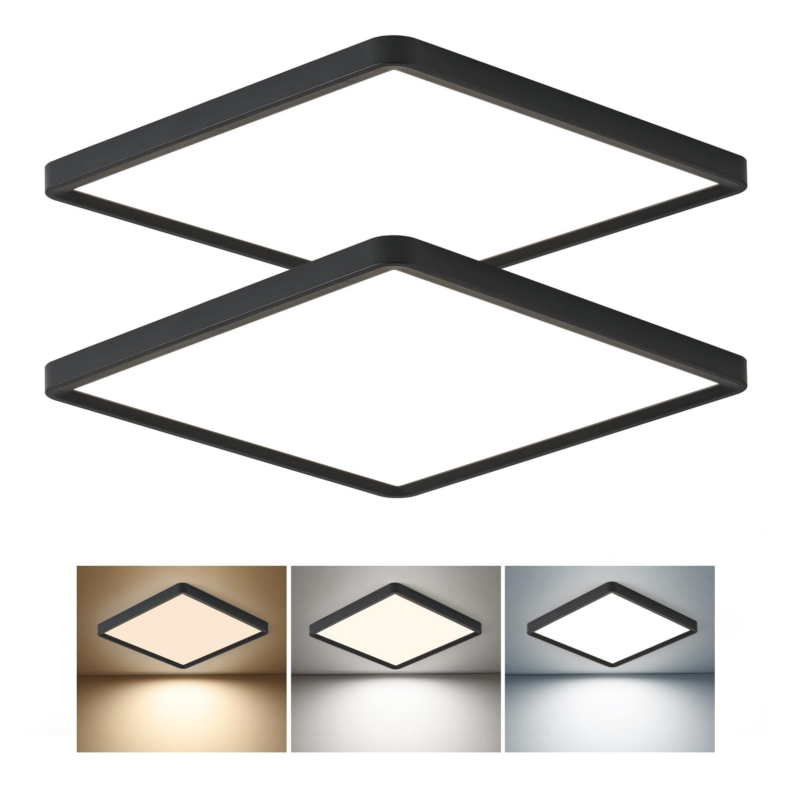 16 Inch Square LED Flush Mount Ceiling Light 2 Pack, 36W 3600LM, 3000K/4000K/6000K CCT Selectable, White Super Slim Low Profile Ceiling Light Firxtue for Bedroom/Kitchen/Living room/Dinning room